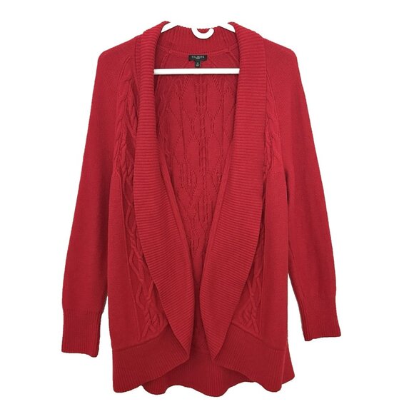 Talbots Women's 1X Red Open Front Sweater Lambswool Blend Cable Knit Cardigan - Picture 1 of 8